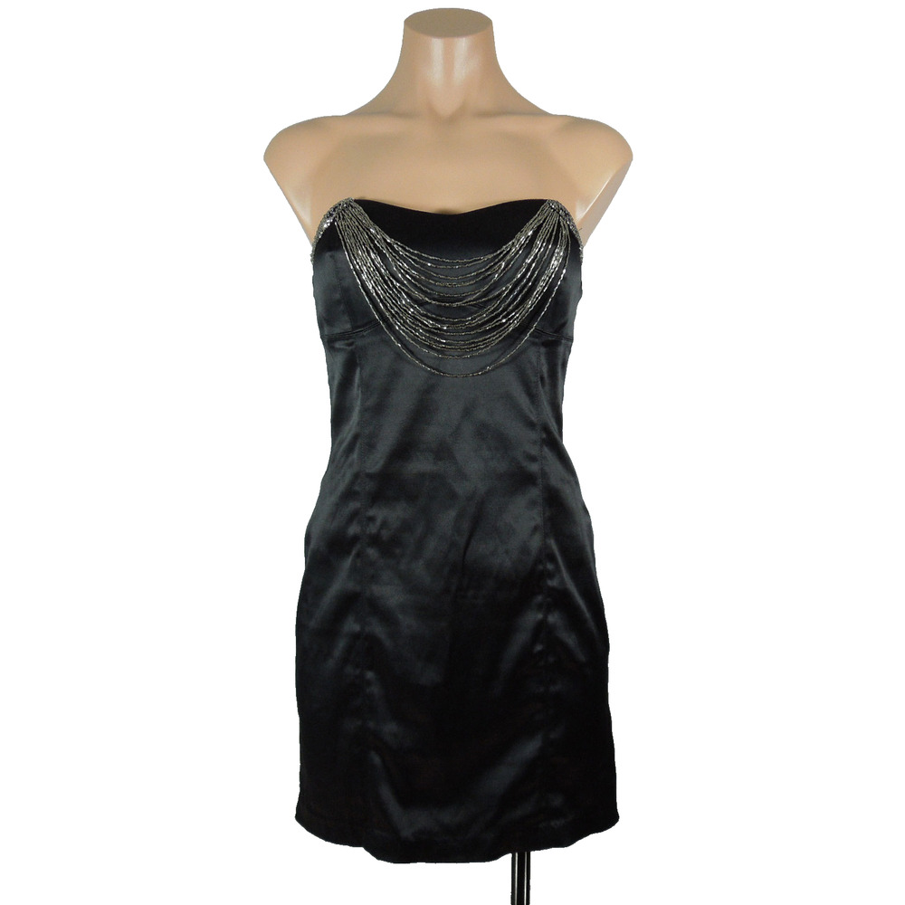 AKIRA CHICAGO Cocktail S SMALL Strapless Beads Necklaces Embellished Mini Dress